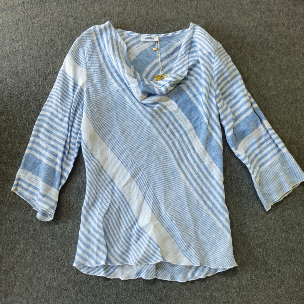 New Idillio Positano 100% Italian Linen Top M Stripe Coastal Nautical Resortwear